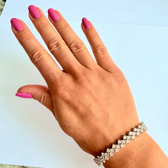 18 TCW Cubic Zirconia CZ 925 Sterling Silver 8.5mm Diamond Shape Tennis Bracelet - Picture 9 of 10